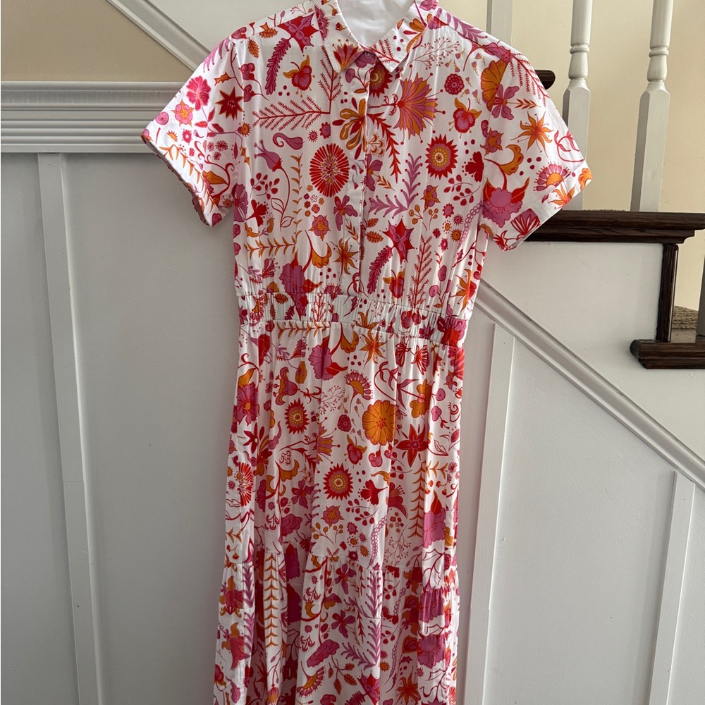 Vibrant Floral Midi Dress in Pink and Orange